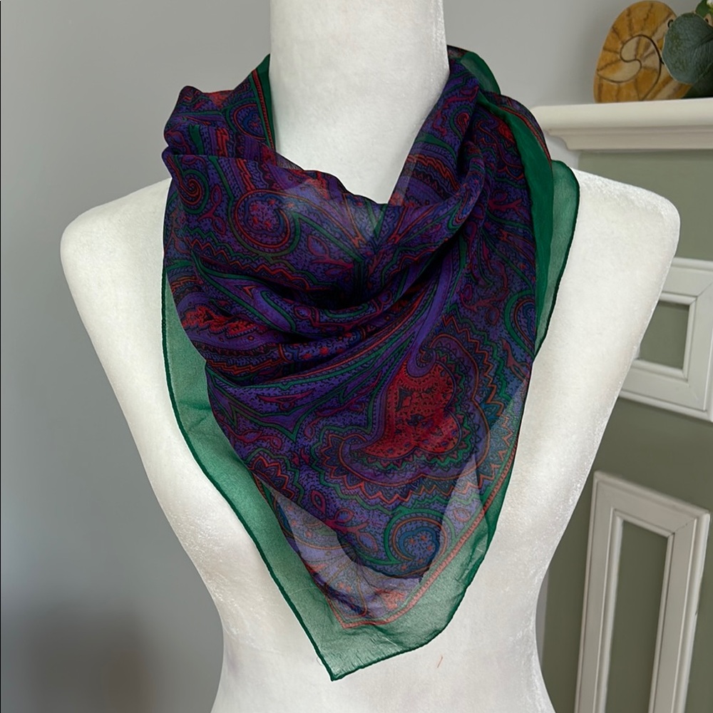 Elegant Paisley Scarf in Green and Purple